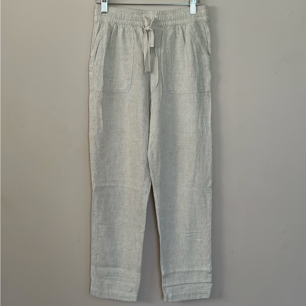 Bêcool (XS-S) linen blend straight leg haighwaist sand cream drawstring pants